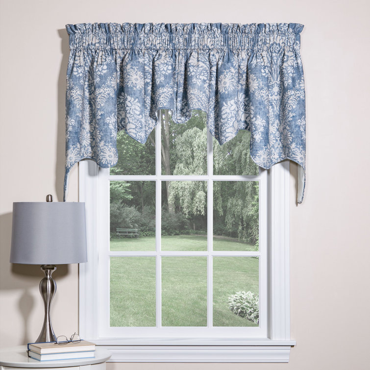 August Grove® Lakeport Damask Cotton Swag 100'' Window Valance in Blue